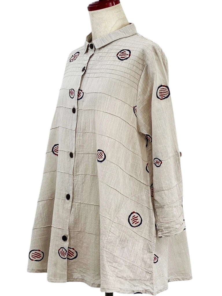 MONA LISA by Pure Fit - Pintuck Jacket - Textile Orbs Print - 263016-1-LG - LIGHT GREY (B)