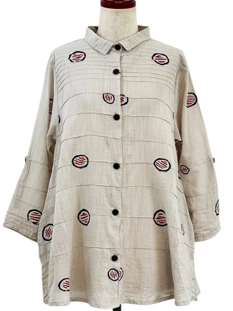 MONA LISA by Pure Fit - Pintuck Jacket - Textile Orbs Print - 263016-1-LG - LIGHT GREY (B)