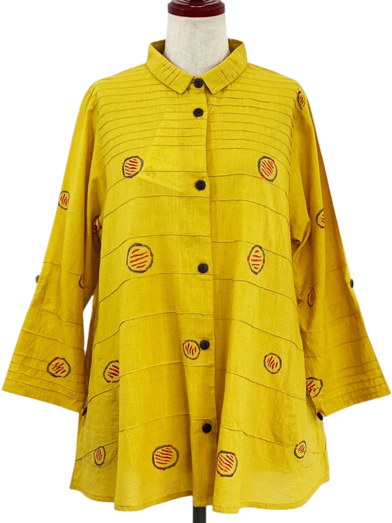 MONA LISA by Pure Fit - Pintuck Jacket - Textile Orbs Print - 263016-1-MU - MUSTARD (F)
