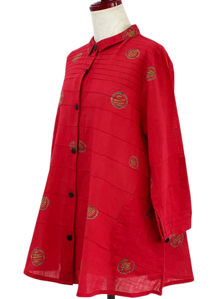 MONA LISA by Pure Fit - Pintuck Jacket - Textile Orbs Print - 263016-1-RE - RED (E)