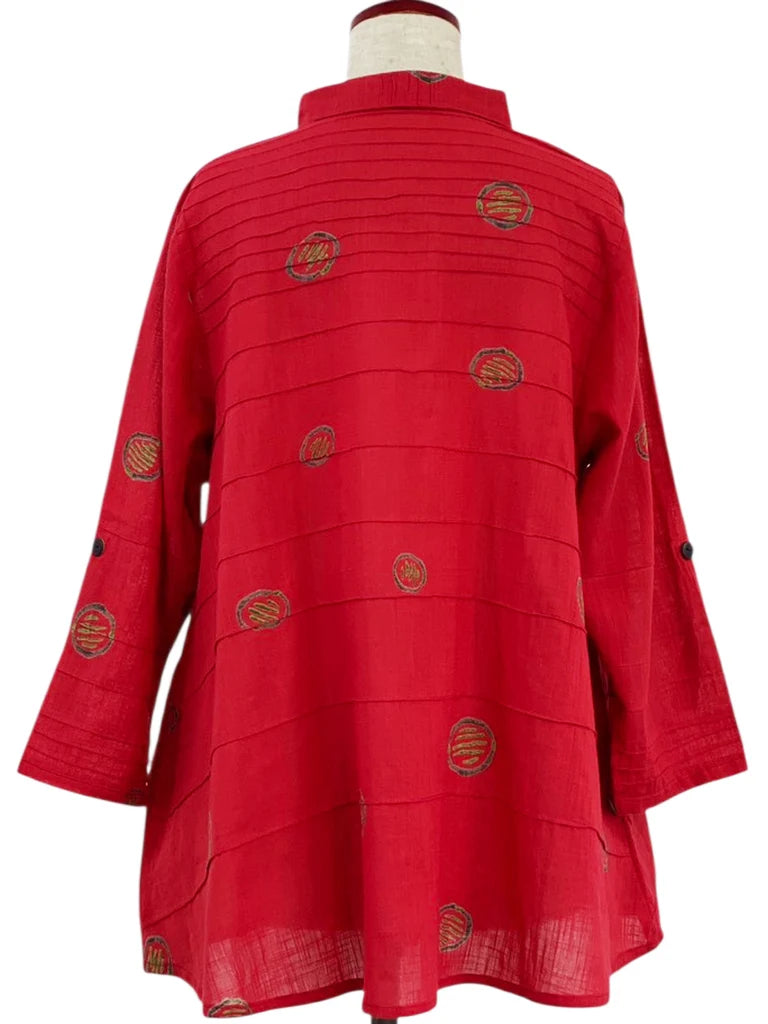 MONA LISA by Pure Fit - Pintuck Jacket - Textile Orbs Print - 263016-1-RE - RED (E)