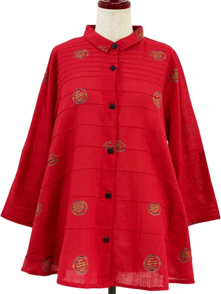 MONA LISA by Pure Fit - Pintuck Jacket - Textile Orbs Print - 263016-1-RE - RED (E)