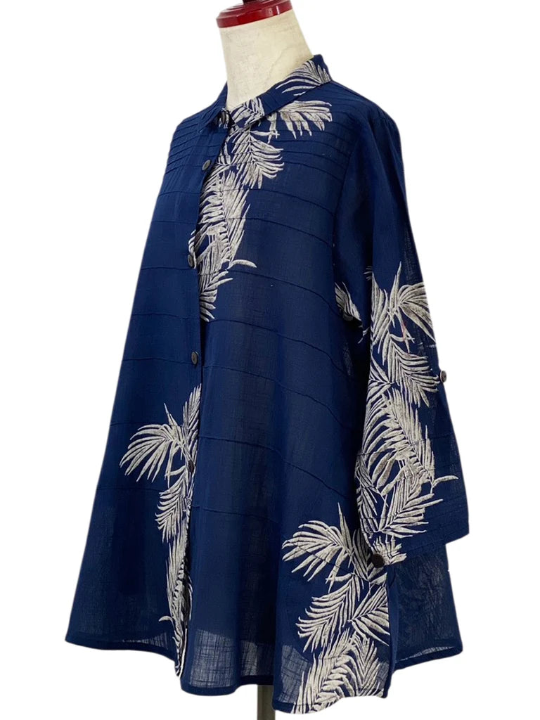 MONA LISA by Pure Fit - Pintuck Jacket - Palm Frond Print - 263016-2-DB - DARK BLUE (C)