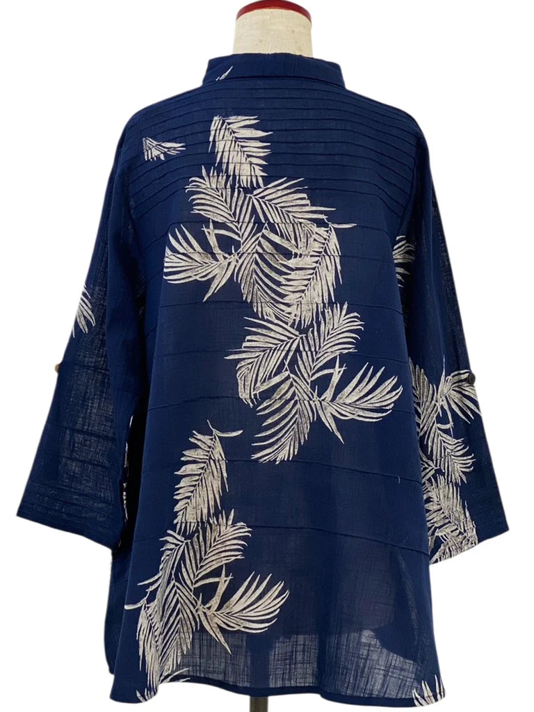 MONA LISA by Pure Fit - Pintuck Jacket - Palm Frond Print - 263016-2-DB - DARK BLUE (C)