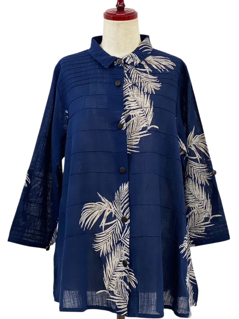 MONA LISA by Pure Fit - Pintuck Jacket - Palm Frond Print - 263016-2-DB - DARK BLUE (C)