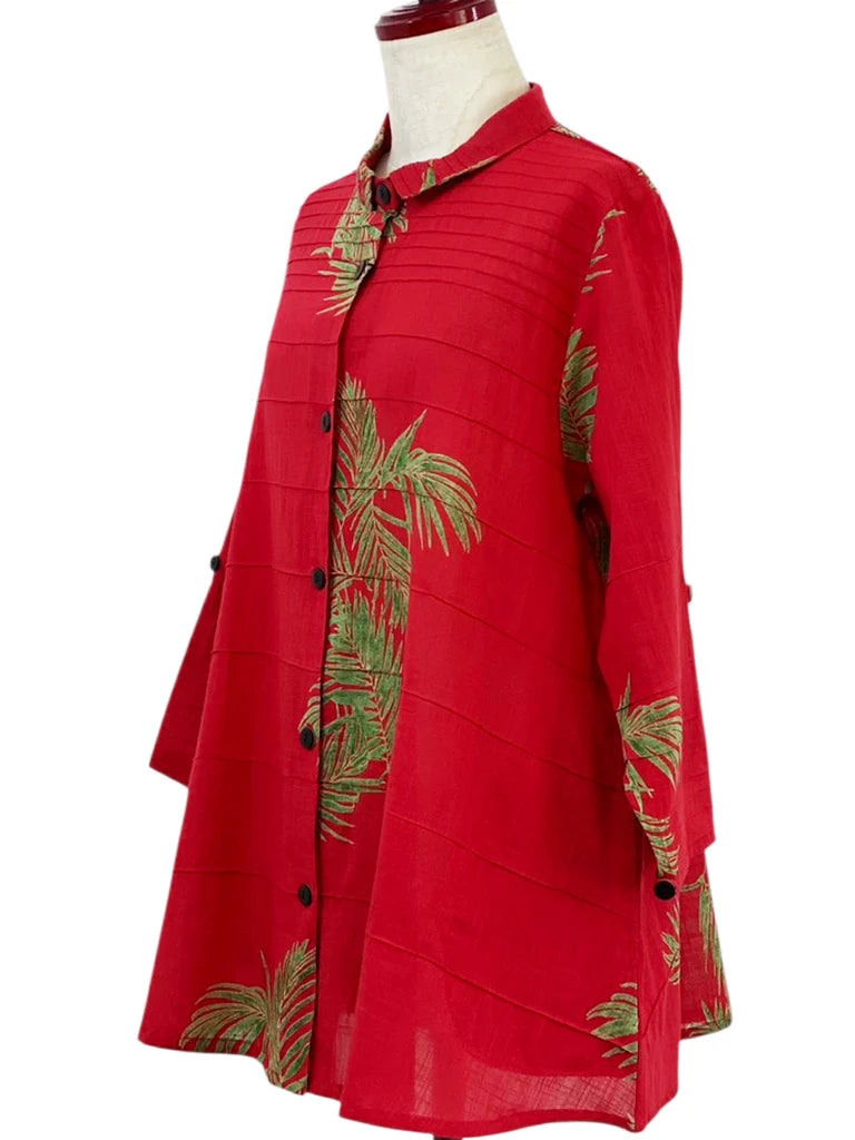 MONA LISA by Pure Fit - Pintuck Jacket - Palm Frond Print - 263016-2-RE - RED - (E)