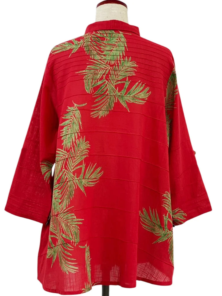 MONA LISA by Pure Fit - Pintuck Jacket - Palm Frond Print - 263016-2-RE - RED - (E)