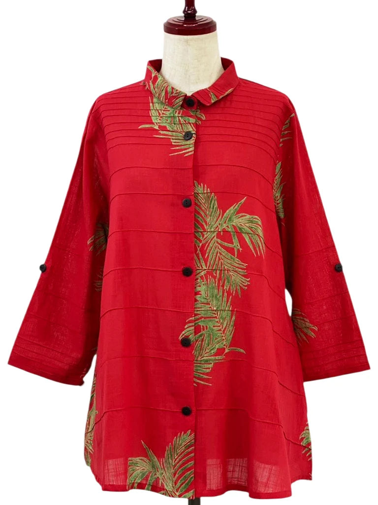 MONA LISA by Pure Fit - Pintuck Jacket - Palm Frond Print - 263016-2-RE - RED - (E)