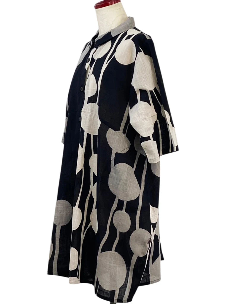 MONA LISA by Pure Fit - Button Front Tunic - Bead Strands Print - 263017-BK - BLACK (A)