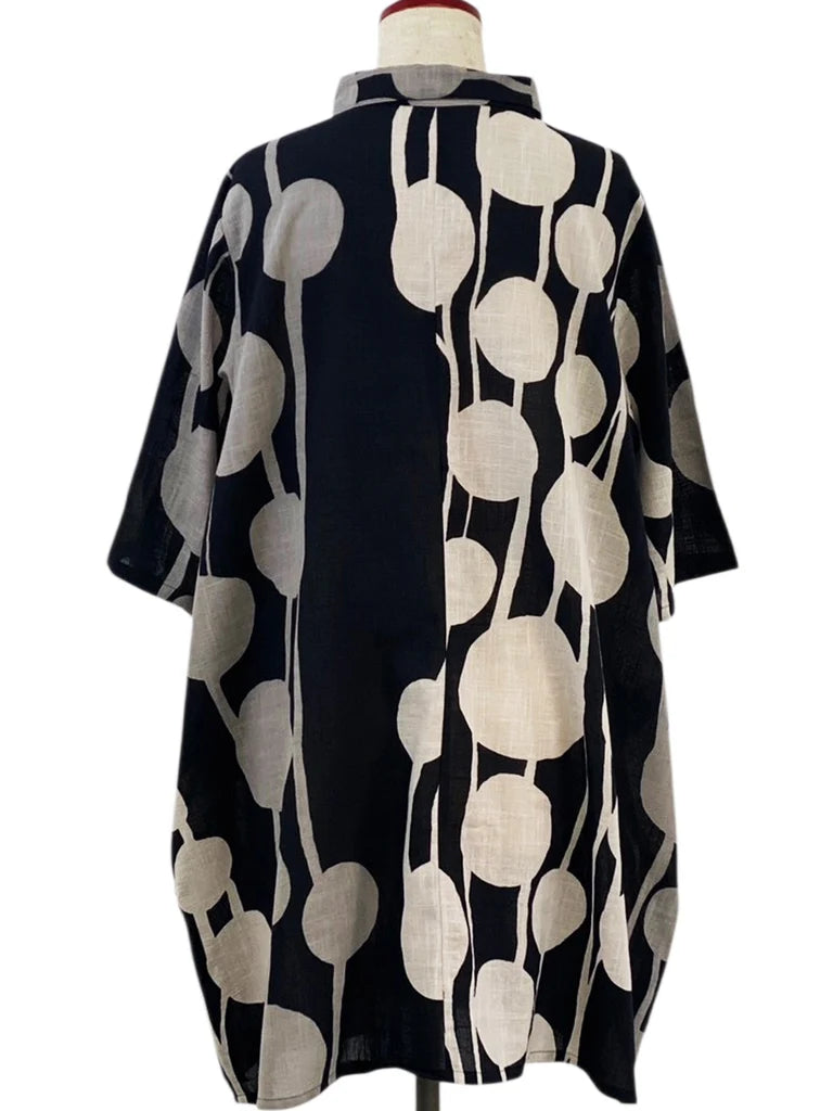 MONA LISA by Pure Fit - Button Front Tunic - Bead Strands Print - 263017-BK - BLACK (A)