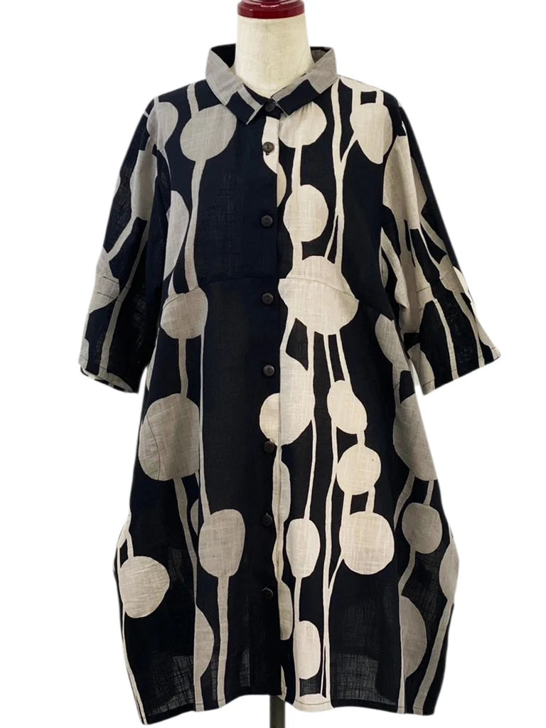 MONA LISA by Pure Fit - Button Front Tunic - Bead Strands Print - 263017-BK - BLACK (A)