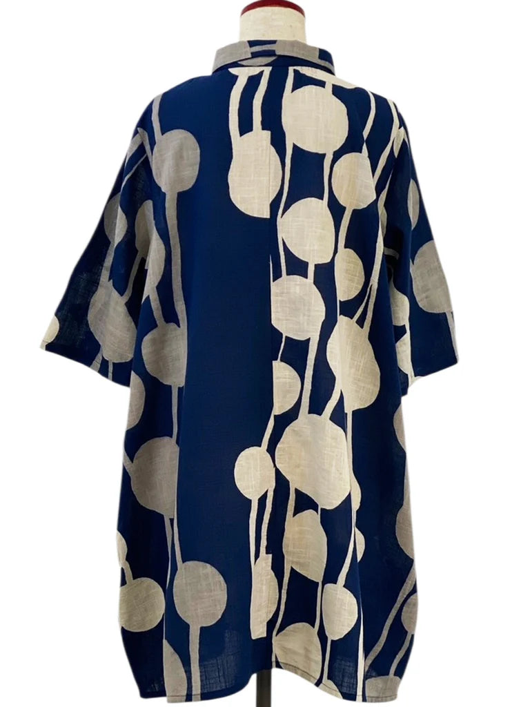 MONA LISA by Pure Fit - Button Front Tunic - Bead Strands Print - 263017-DB - DARK BLUE (C)