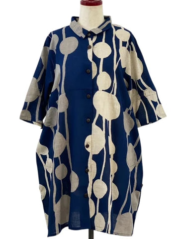 MONA LISA by Pure Fit - Button Front Tunic - Bead Strands Print - 263017-DB - DARK BLUE (C)