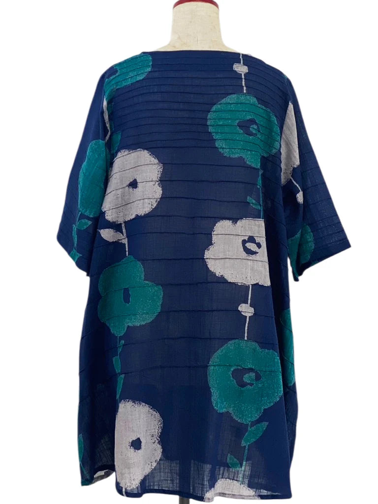 MONA LISA by Pure Fit - Pintuck Tunic - Blossom Print - 263045-1-DB - DARK BLUE (C)