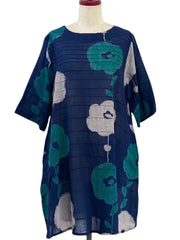 MONA LISA by Pure Fit - Pintuck Tunic - Blossom Print - 263045-1-DB - DARK BLUE (C)