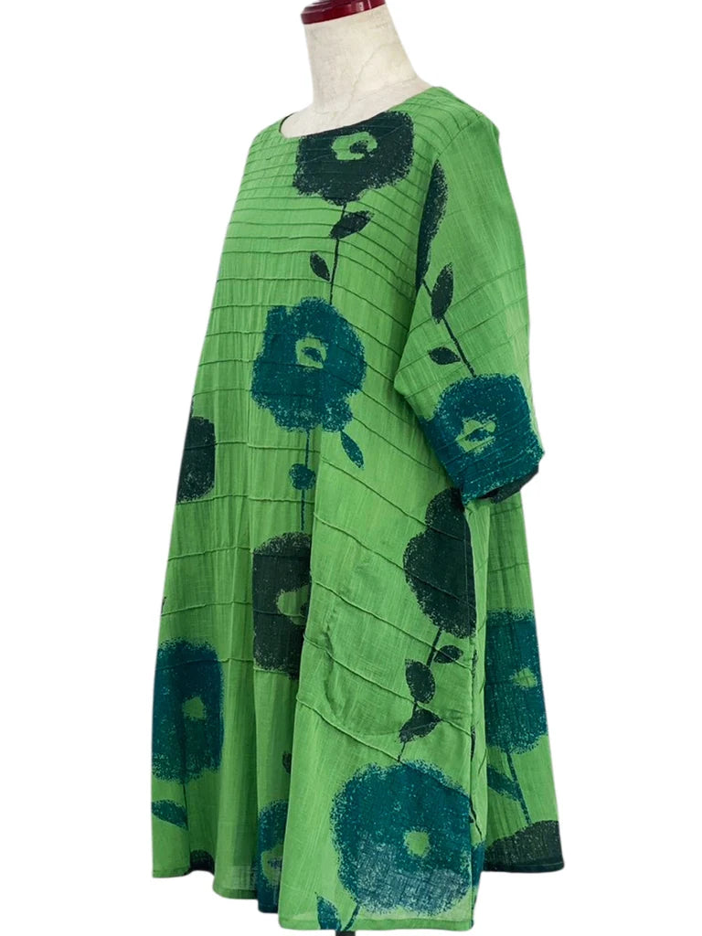 MONA LISA by Pure Fit - Pintuck Tunic - Blossom Print - 263045-1-GE - GREEN (H)