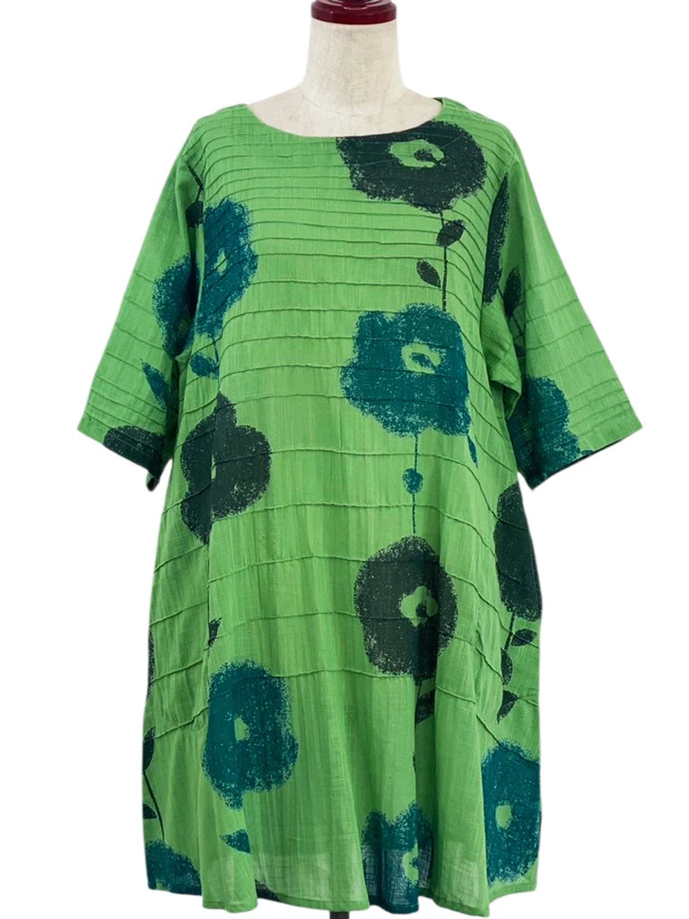 MONA LISA by Pure Fit - Pintuck Tunic - Blossom Print - 263045-1-GE - GREEN (H)
