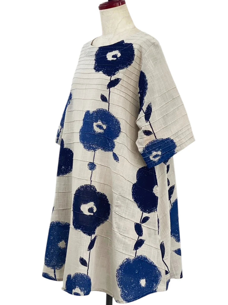 MONA LISA by Pure Fit - Pintuck Tunic - Blossom Print - 263045-1-LG - LIGHT GREY (B)