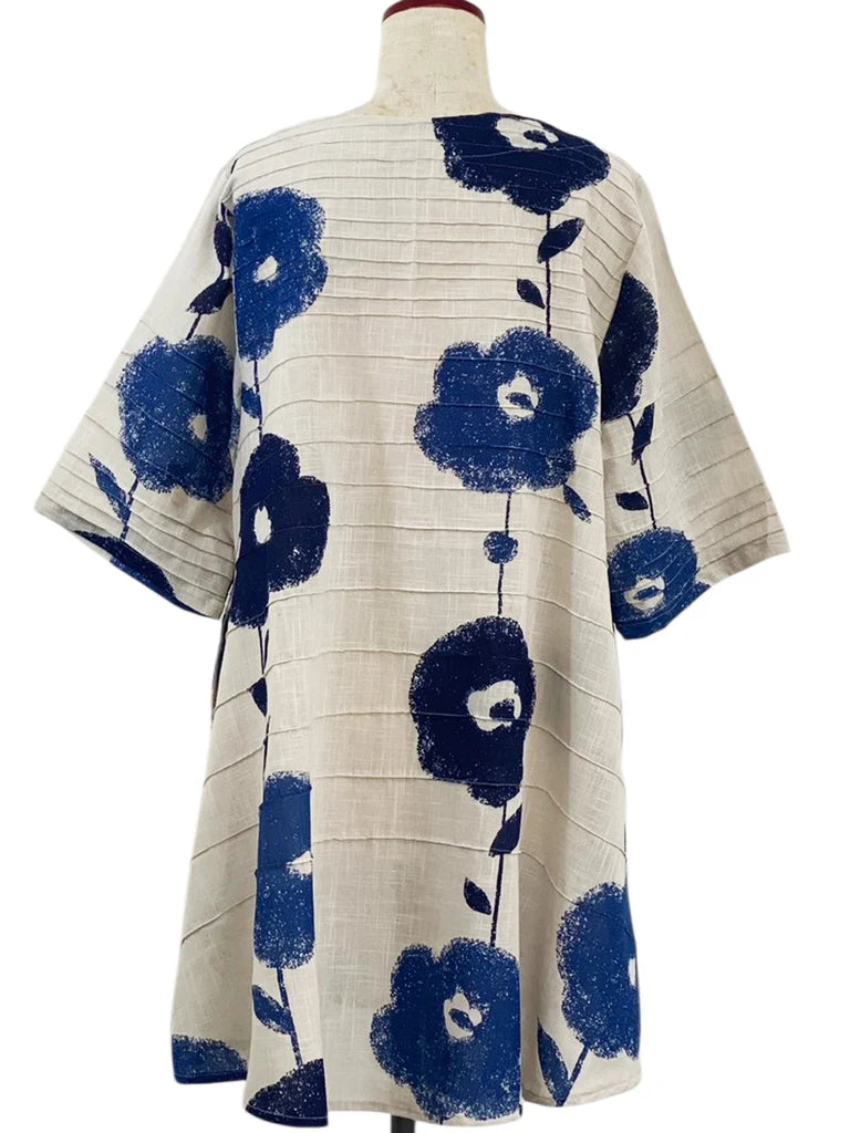 MONA LISA by Pure Fit - Pintuck Tunic - Blossom Print - 263045-1-LG - LIGHT GREY (B)
