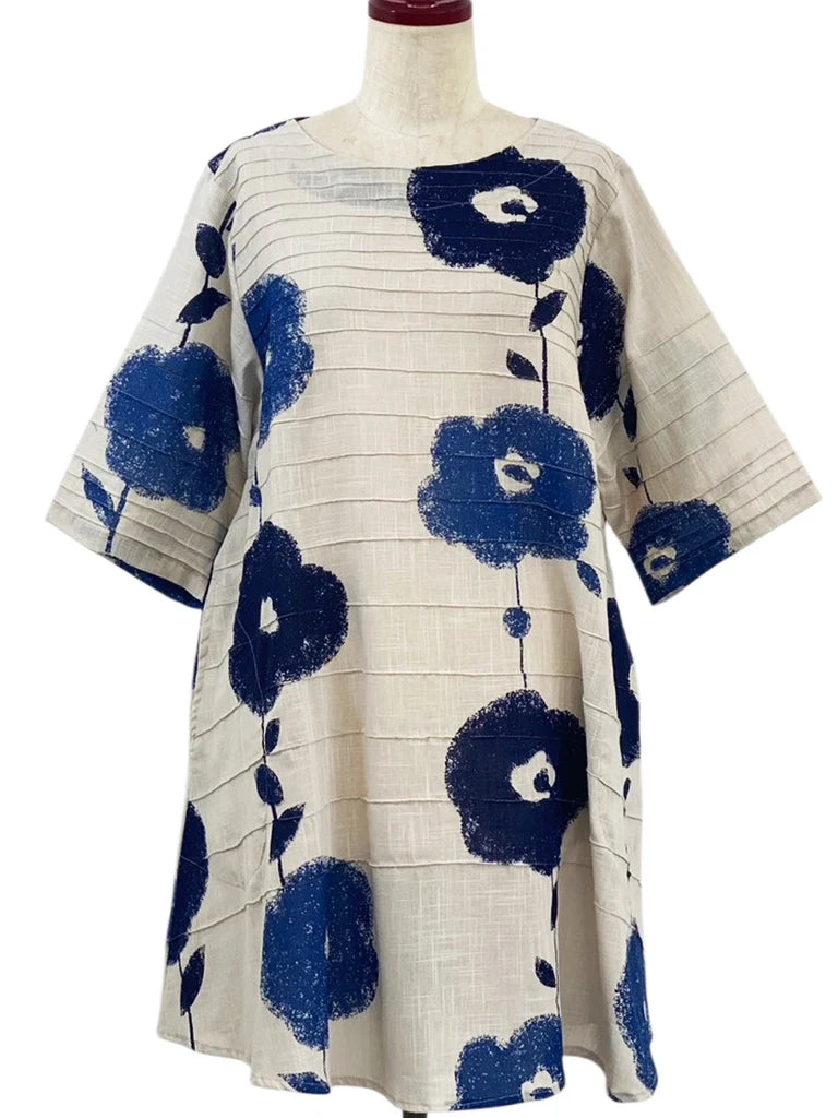 MONA LISA by Pure Fit - Pintuck Tunic - Blossom Print - 263045-1-LG - LIGHT GREY (B)