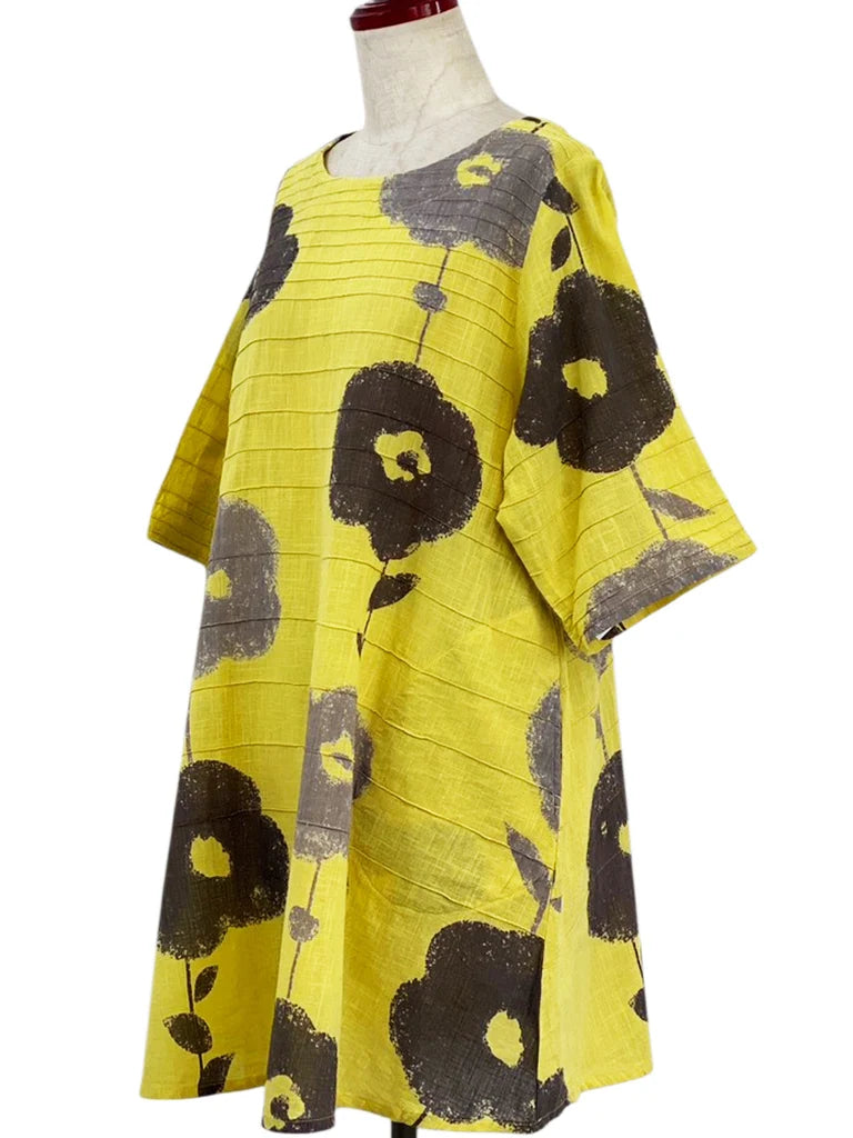 MONA LISA by Pure Fit - Pintuck Tunic - Blossom Print - 263045-1-MU - MUSTARD (F)