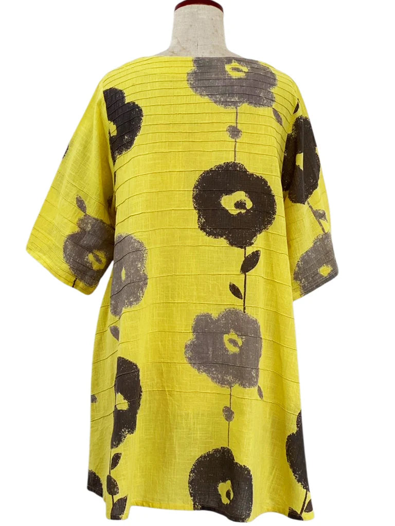MONA LISA by Pure Fit - Pintuck Tunic - Blossom Print - 263045-1-MU - MUSTARD (F)