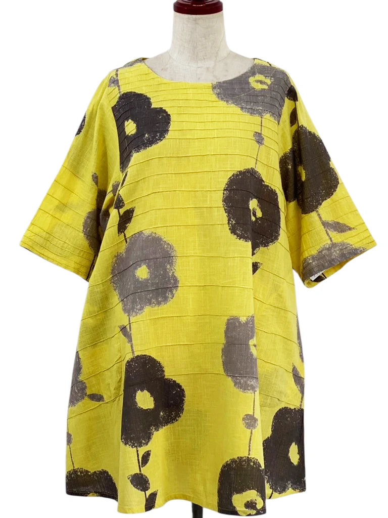MONA LISA by Pure Fit - Pintuck Tunic - Blossom Print - 263045-1-MU - MUSTARD (F)