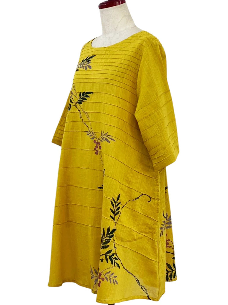 MONA LISA by Pure Fit - Pintuck Tunic - Rowanberry Print -263045-2-MU - MUSTARD (F)