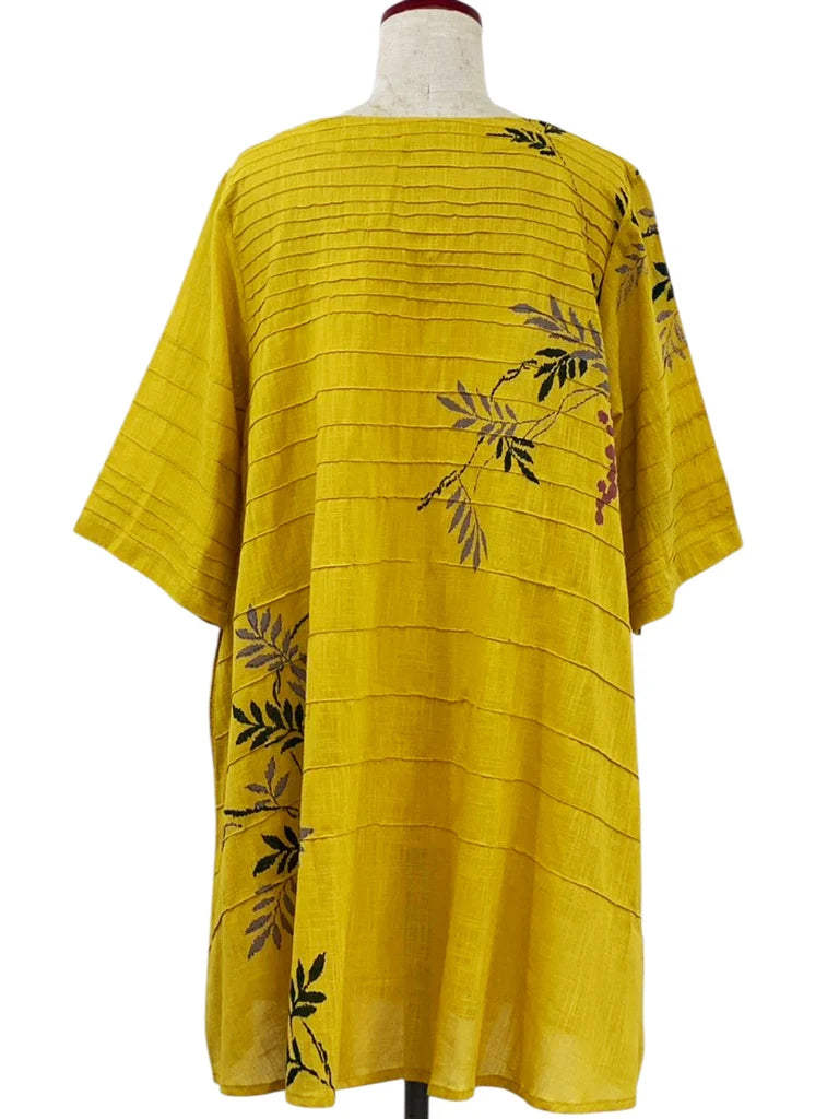 MONA LISA by Pure Fit - Pintuck Tunic - Rowanberry Print -263045-2-MU - MUSTARD (F)