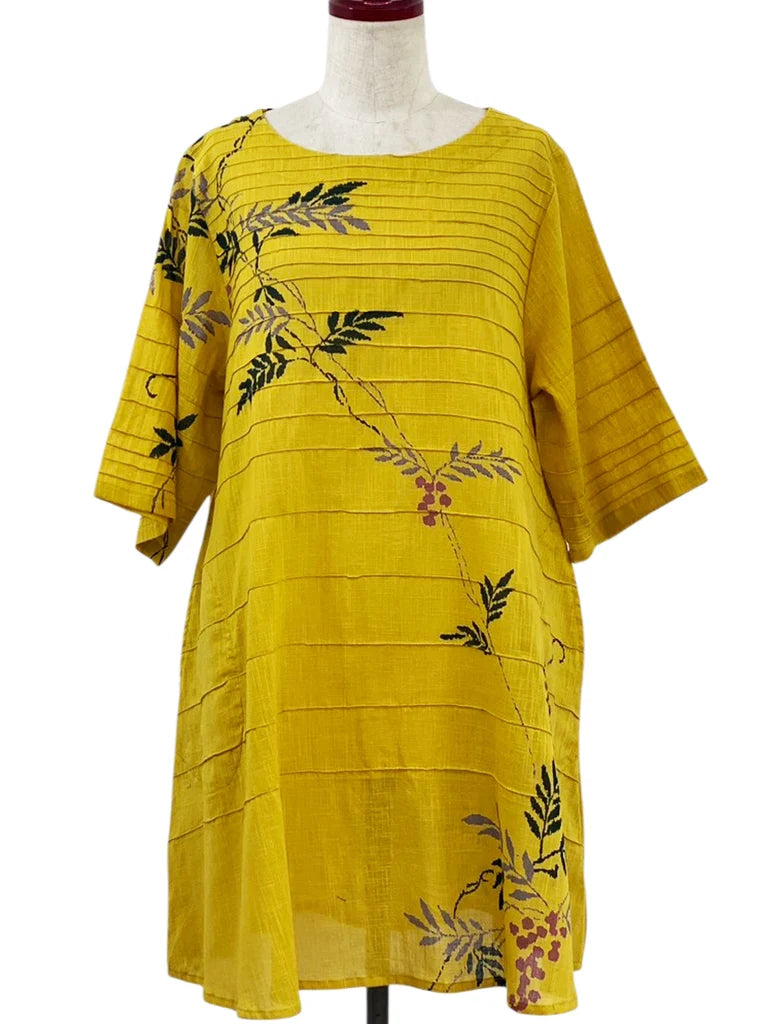 MONA LISA by Pure Fit - Pintuck Tunic - Rowanberry Print -263045-2-MU - MUSTARD (F)