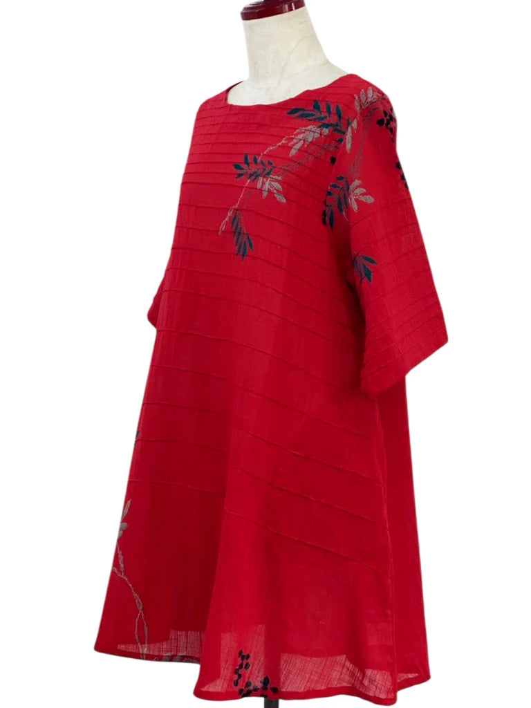 MONA LISA by Pure Fit - Pintuck Tunic - Rowanberry Print - 263045-2-RE - RED (E)