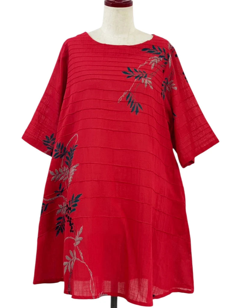MONA LISA by Pure Fit - Pintuck Tunic - Rowanberry Print - 263045-2-RE - RED (E)