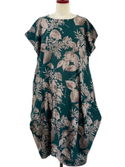 MONA LISA by Pure Fit - 263112-GE - Asym Tuck Dress - Botanical Print - Green (H)