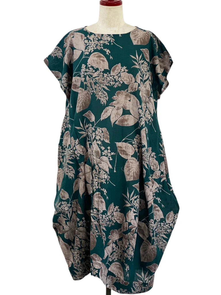 MONA LISA by Pure Fit - 263112-GE - Asym Tuck Dress - Botanical Print - Green (H)