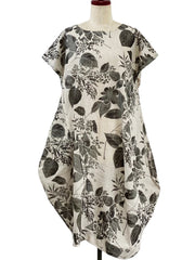 MONA LISA by Pure Fit - 263112-LG - Asym Tuck Dress - Botanical Print - Light Grey (B)