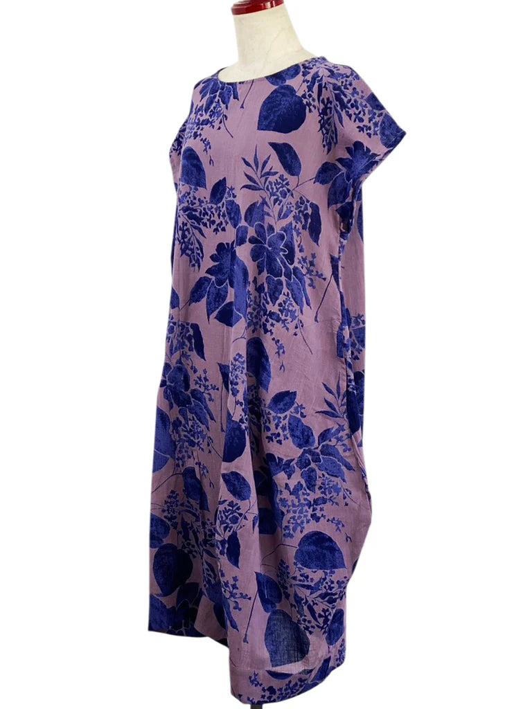 MONA LISA by Pure Fit - 263112-PU - Asym Tuck Dress - Botanical Print - Purple (J)