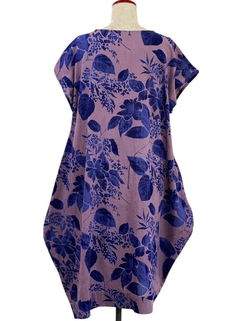 MONA LISA by Pure Fit - 263112-PU - Asym Tuck Dress - Botanical Print - Purple (J)