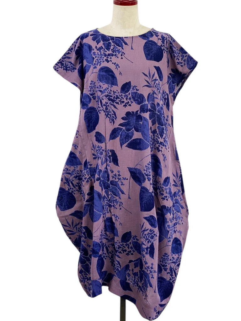 MONA LISA by Pure Fit - 263112-PU - Asym Tuck Dress - Botanical Print - Purple (J)