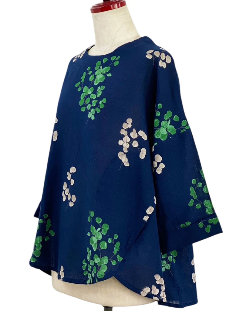 MONA LISA by Pure Fit - Flare Pullover - Eucalyptus Print - 263201-DB - DARK BLUE (C)