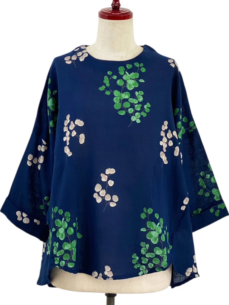 MONA LISA by Pure Fit - Flare Pullover - Eucalyptus Print - 263201-DB - DARK BLUE (C)