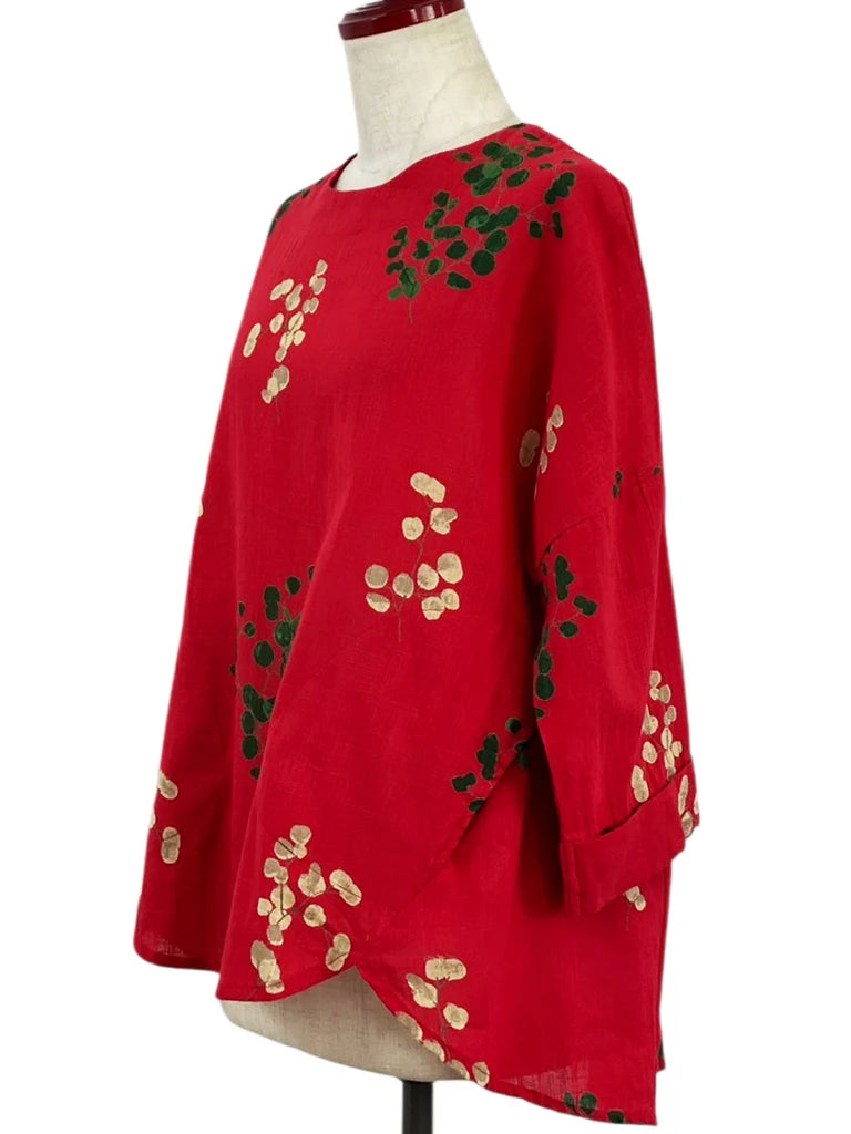 MONA LISA by Pure Fit - Flare Pullover - Eucalyptus Print - 263201-RE - RED (E)
