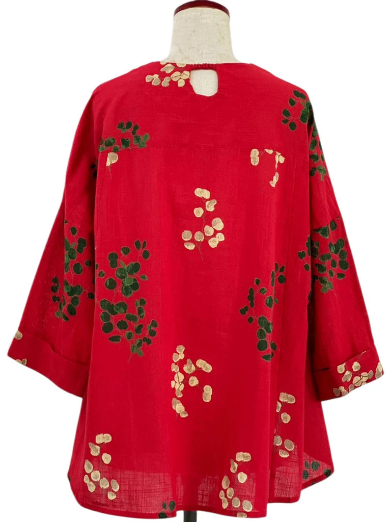 MONA LISA by Pure Fit - Flare Pullover - Eucalyptus Print - 263201-RE - RED (E)