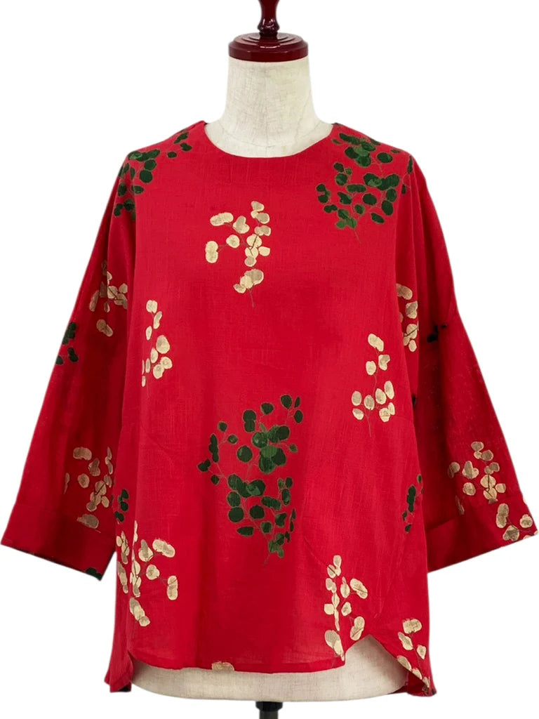 MONA LISA by Pure Fit - Flare Pullover - Eucalyptus Print - 263201-RE - RED (E)