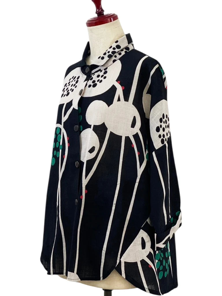 MONA LISA by Pure Fit - A-Line Jacket - Abstract Floral Print - 263202-BK - BLACK (A)