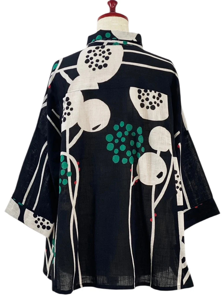MONA LISA by Pure Fit - A-Line Jacket - Abstract Floral Print - 263202-BK - BLACK (A)