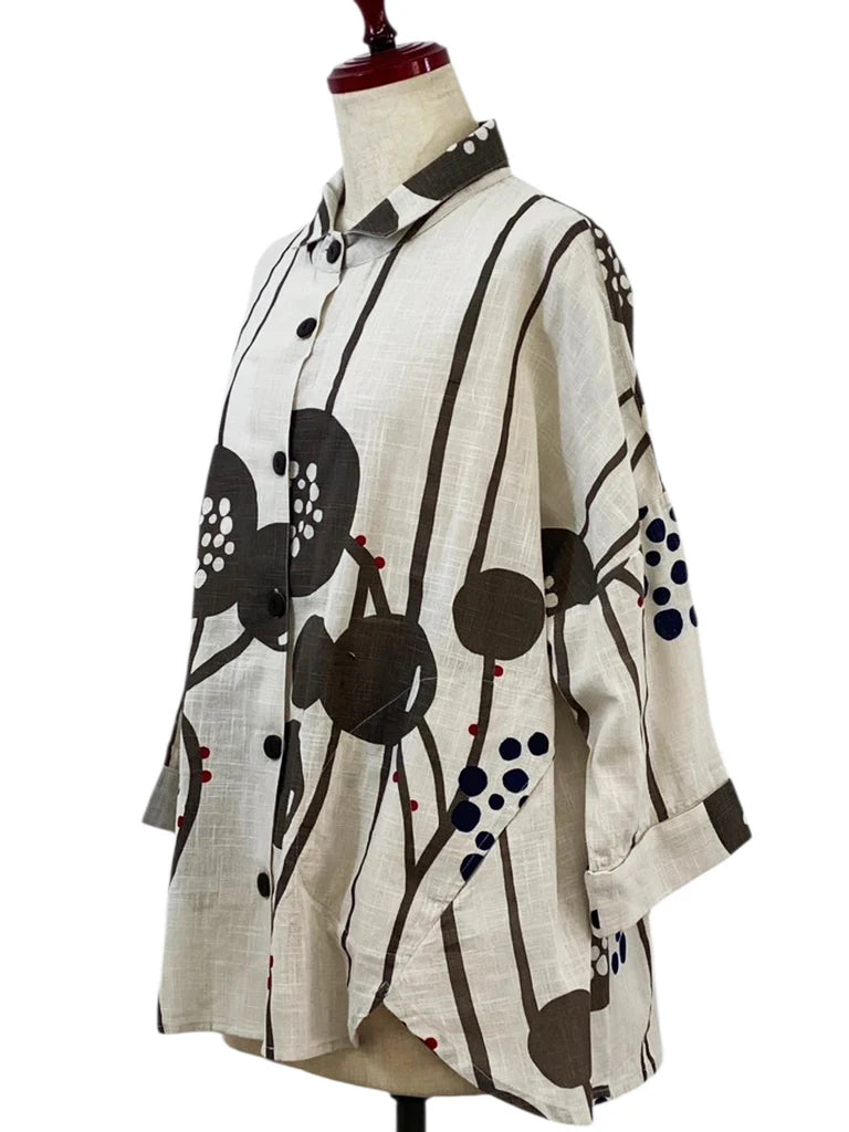 MONA LISA by Pure Fit - A-Line Jacket - Abstract Floral Print - 263202-LG - LIGHT GREY (B)