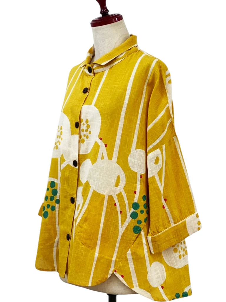 MONA LISA by Pure Fit - A-Line Jacket - Abstract Floral Print - 263202-MU - MUSTARD (F)