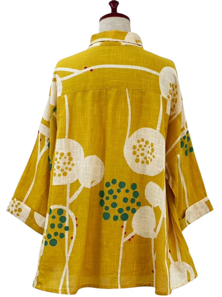 MONA LISA by Pure Fit - A-Line Jacket - Abstract Floral Print - 263202-MU - MUSTARD (F)