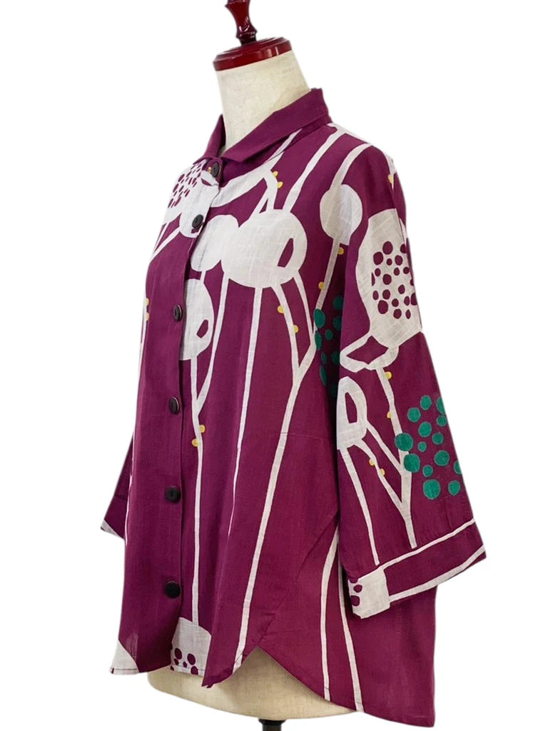 MONA LISA by Pure Fit - A-Line Jacket - Abstract Floral Print - 263202-PU - PURPLE (J)