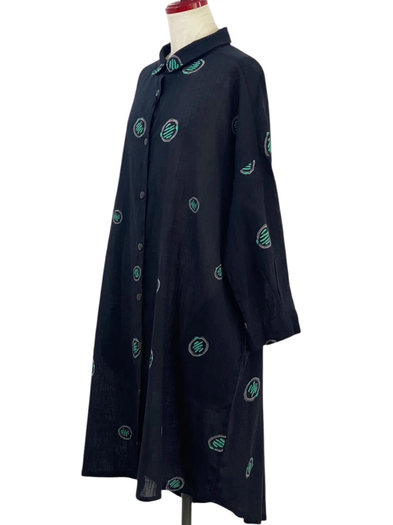 MONA LISA by Pure Fit - Shirt Dress - Textile Orbs Print - 263244-BK - BLACK (A)